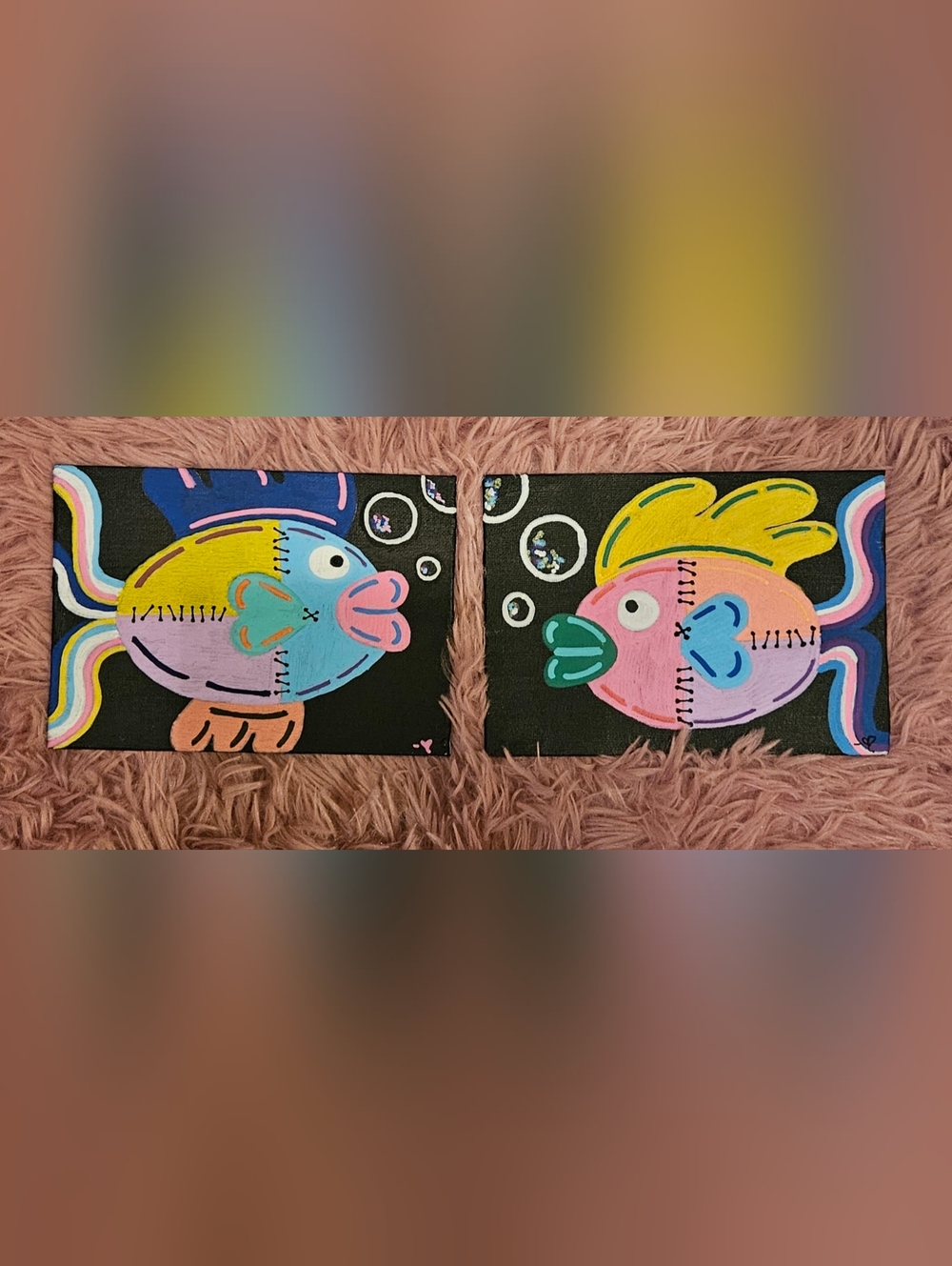 ✨️ Hand-Painted Pink & Blue Fish Canvas Pair - 5x7